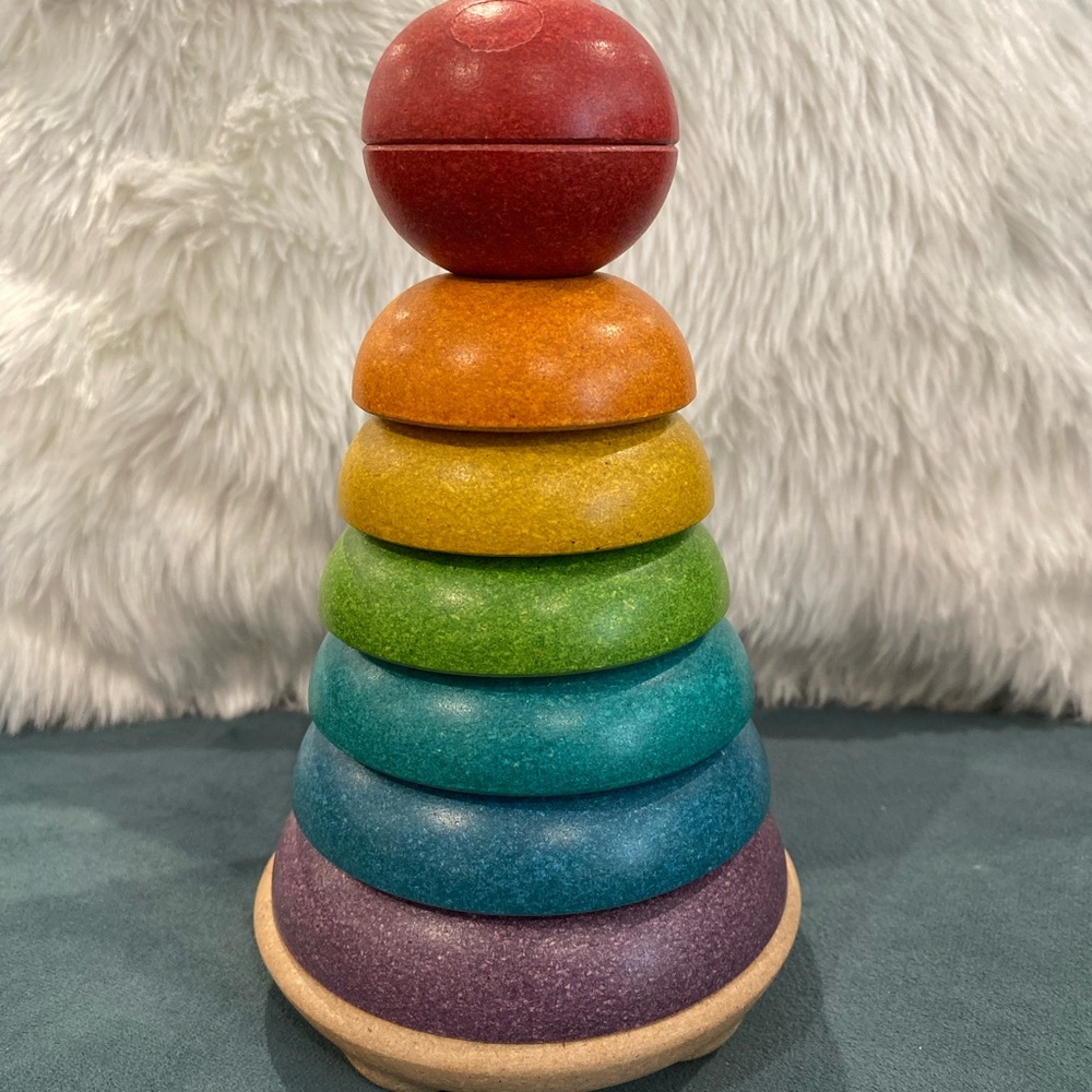 PlanToys Rainbow Wood Stacker Wooden Stacking Rings Baby Toy